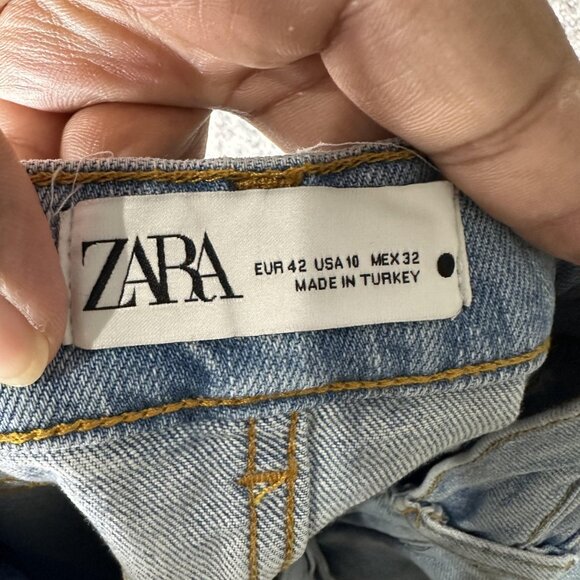 Zara Jeans Womens 10 Light Wash The Dreed Flare Raw Hem Distressed Denim Cropped - Picture 6 of 9